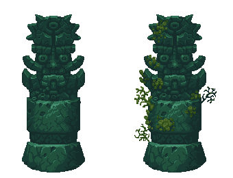 Versunkene Tempelstatuen in Pixel-Art
